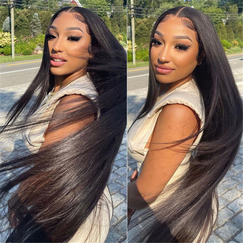 32 34 36 Inch Long Straight 13x4 Transparent Lace Full Frontal Wigs - 图片 4